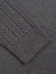 Reiss Mid Grey Melange Dartford Cable-Knit Roll-Neck Jumper With Wool - Image 6 of 6