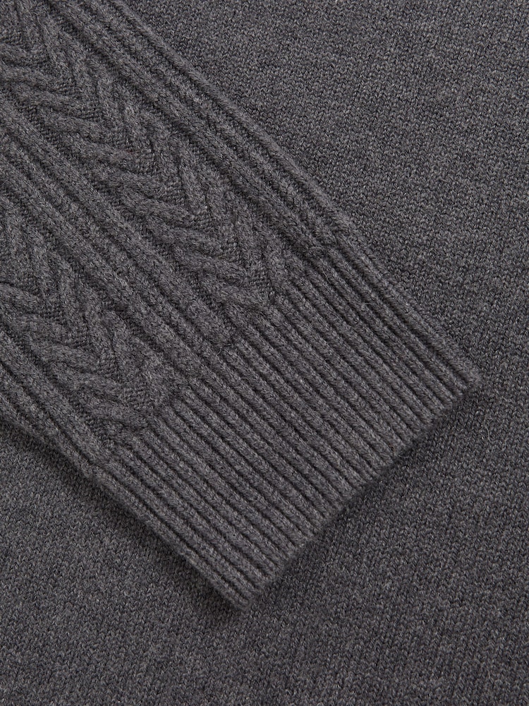 Reiss Mid Grey Melange Dartford Cable-Knit Roll-Neck Jumper With Wool - Image 6 of 6