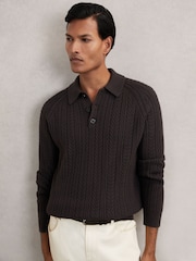 Reiss Chocolate Brown Evesham Cable-Knit Jumper With Wool - Image 1 of 7