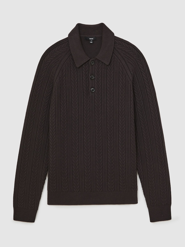 Reiss Chocolate Brown Evesham Cable-Knit Jumper With Wool - Image 2 of 7 Reiss Chocolate Brown Evesham Cable-Knit Jumper With Wool - Image 2 of 7