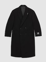 Reiss Black Goodman Monogram Long Double-Breasted Coat Wool-Blend - Image 2 of 9