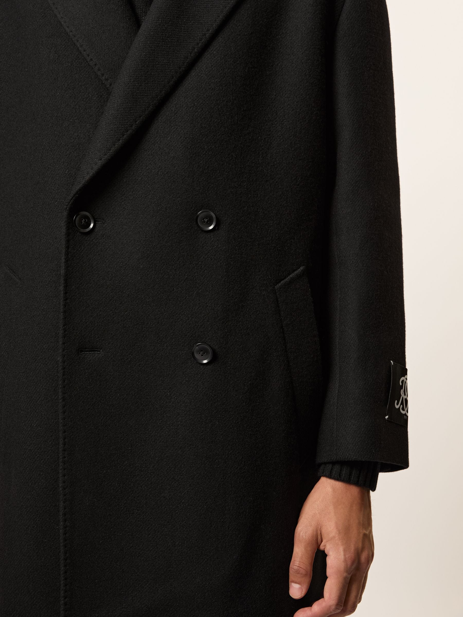 Buy Reiss Black Goodman Monogram Double-Breasted Relaxed Coat Wool