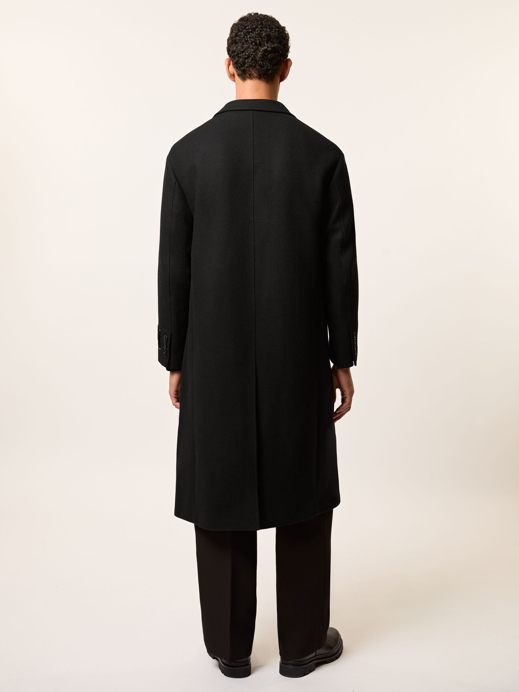 Buy Reiss Black Goodman Monogram Double-Breasted Relaxed Coat Wool