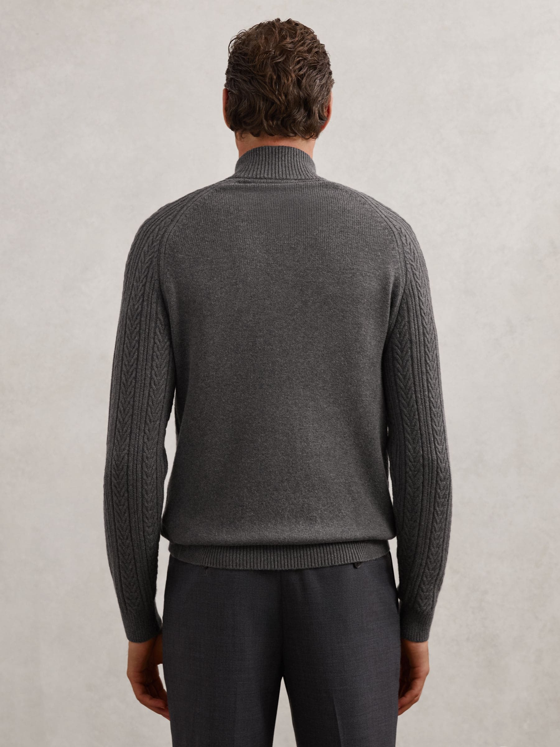 Buy Reiss Mid Grey Melange Loxley Cable-Knit Half-Zip Jumper with