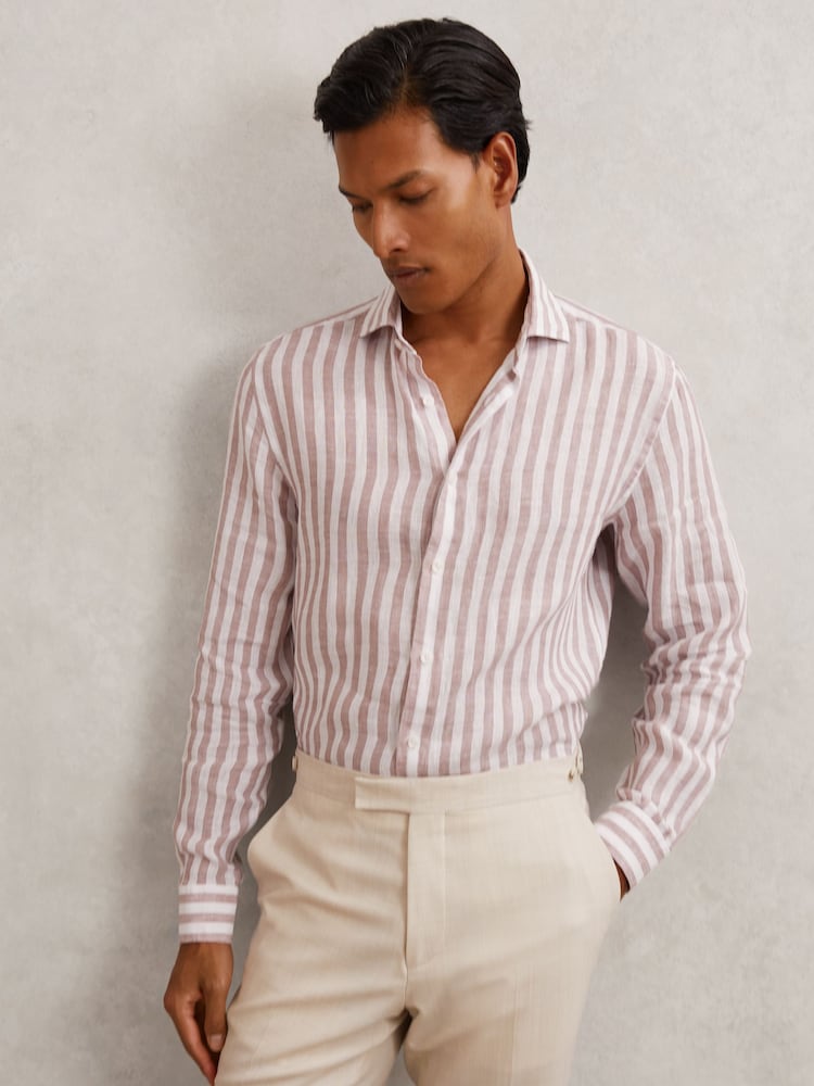 Reiss Dusty Rose/White Stripe Ruban Shirt - Image 1 of 6