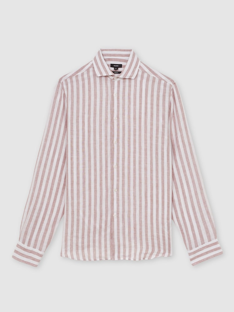 Reiss Dusty Rose/White Stripe Ruban Shirt - Image 2 of 6 Reiss Dusty Rose/White Stripe Ruban Shirt - Image 2 of 6
