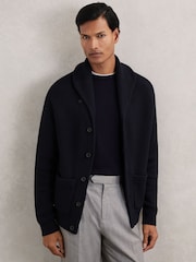 Reiss Navy Cannon Shawl-Collar Cardigan With Wool - Image 1 of 6
