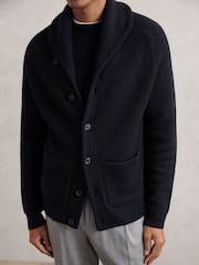 Reiss Navy Cannon Shawl-Collar Cardigan With Wool - Image 3 of 6