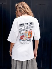 White Short Sleeve Oversized Canned Drinks Crew Neck T-Shirt - Image 1 of 8