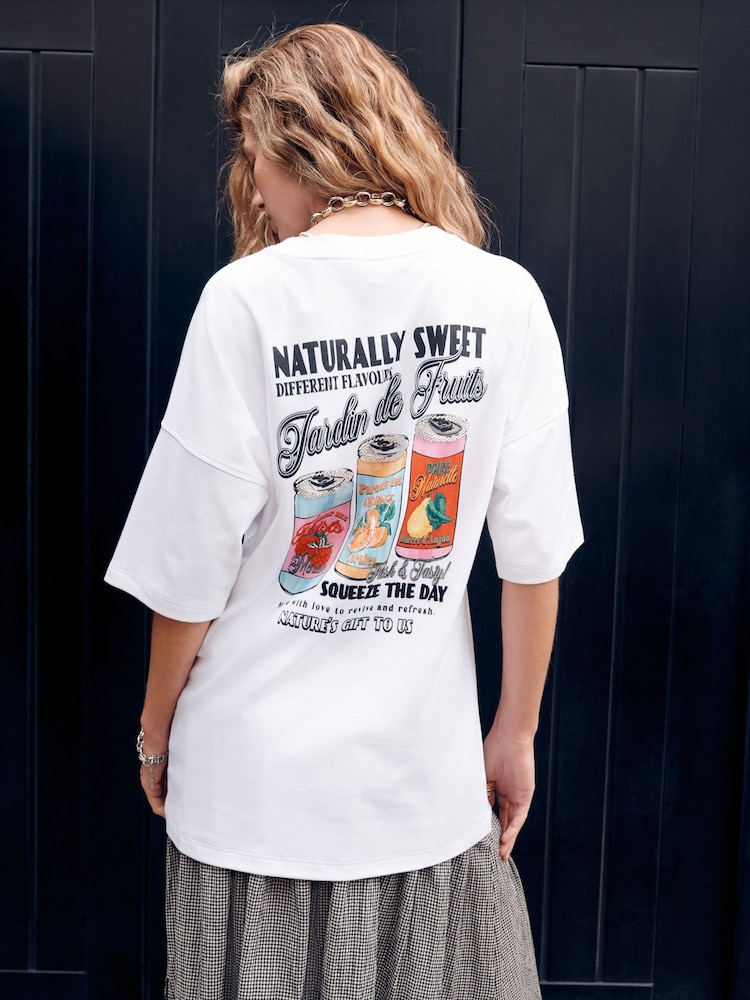 White Short Sleeve Oversized Canned Drinks Crew Neck T-Shirt - Image 1 of 8