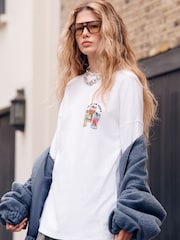 White Short Sleeve Oversized Canned Drinks Crew Neck T-Shirt - Image 3 of 8