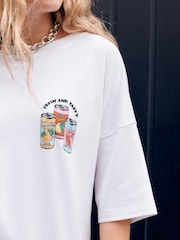 White Short Sleeve Oversized Canned Drinks Crew Neck T-Shirt - Image 4 of 8