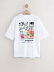 White Short Sleeve Oversized Canned Drinks Crew Neck T-Shirt - Image 6 of 8