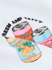 White Short Sleeve Oversized Canned Drinks Crew Neck T-Shirt - Image 7 of 8