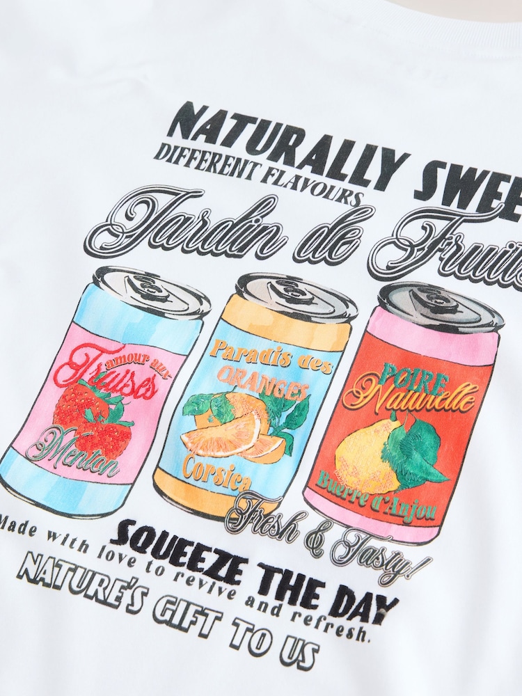 White Short Sleeve Oversized Canned Drinks Crew Neck T-Shirt - Image 8 of 8