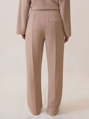 Reiss Taupe Neutral Jemma Modal-Blend Interlock Wide-Leg Joggers - Image 5 of 6