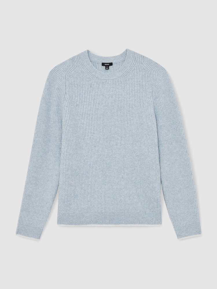 Azul suave - Reiss Crammond Brushed Rib-Knit Crew-Neck Jumper with Wool - Imagem 2 de 6