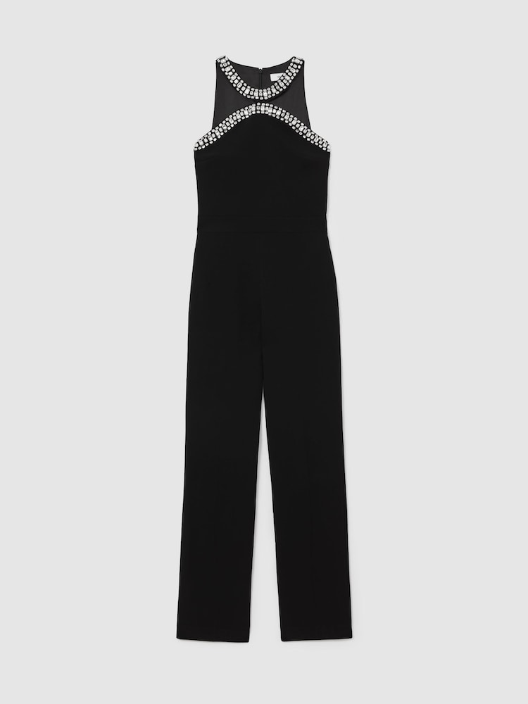 Reiss Black Simone Crystal-Embellished Cut-Out Jumpsuit - Image 2 of 6