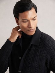 Reiss Black Martley Cable-Knit Cardigan With Wool - Image 1 of 7