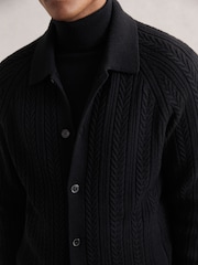 Reiss Black Martley Cable-Knit Cardigan With Wool - Image 4 of 7