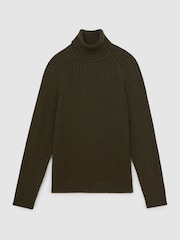 Reiss Dark Olive Green Dartford Cable-Knit Roll-Neck Jumper With Wool - Image 2 of 6
