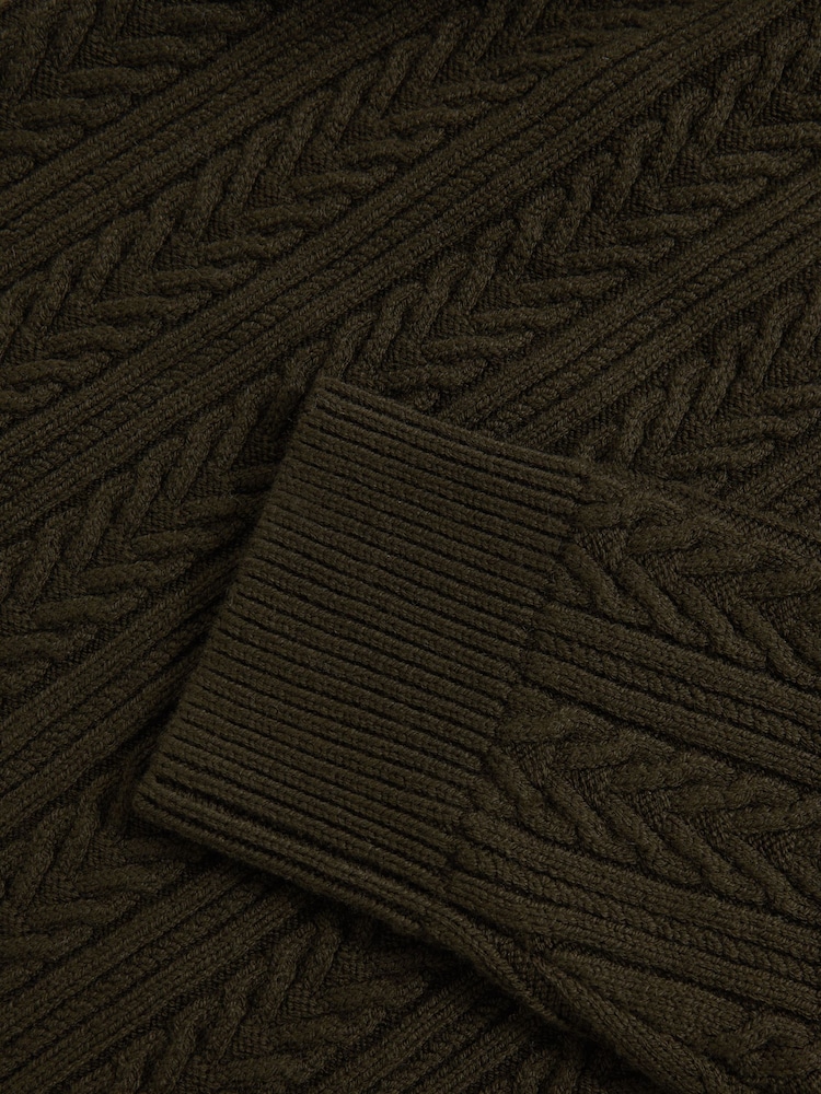Reiss Dark Olive Green Dartford Cable-Knit Roll-Neck Jumper With Wool - Image 6 of 6