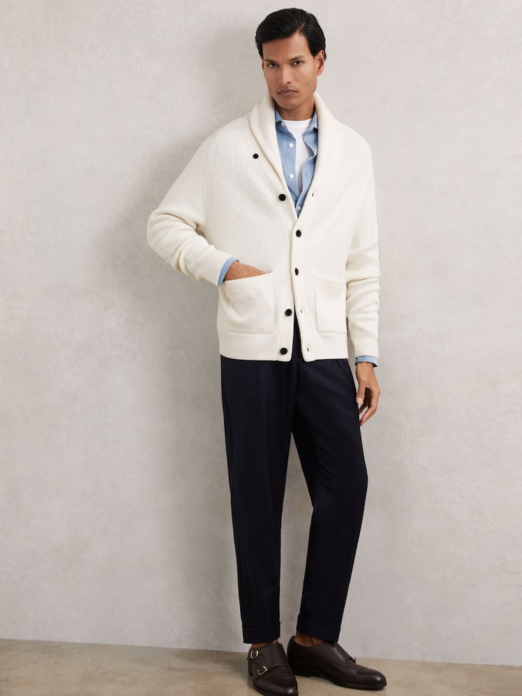 Reiss Winter White Cannon Shawl-Collar Cardigan With Wool - Image 1 of 7