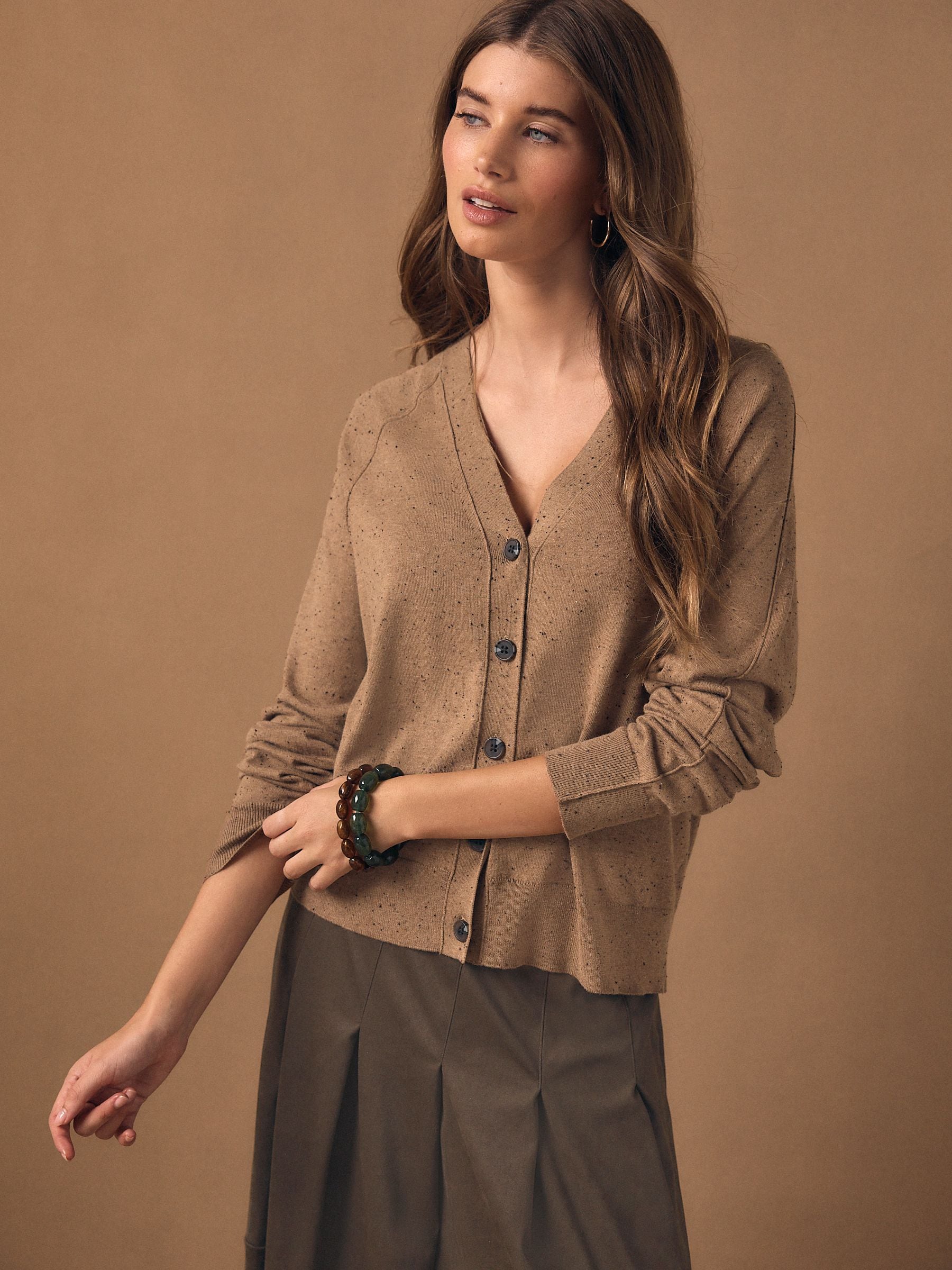 Buy Camel Neppy Soft Touch V-Neck Cotton Rich Button Up Cardigan
