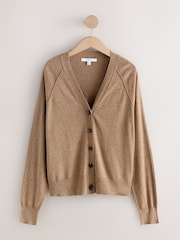 Camel - Cárdigan de alto contenido en algodón con diseño suave al tacto, cuello en pico y botones - Imagen 1 de 3