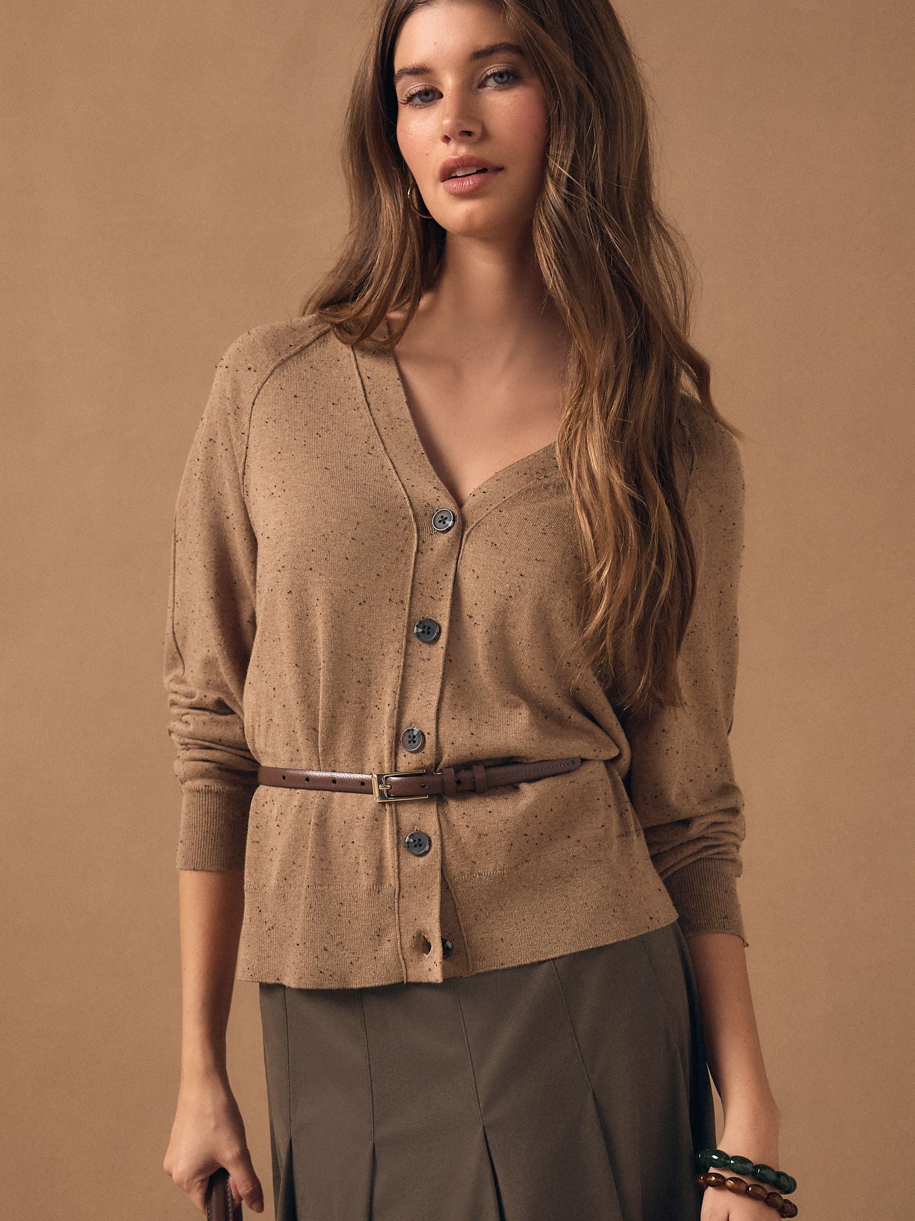 Comprar Camel Brown Neppy - Cardigan de algodão rico com decote em