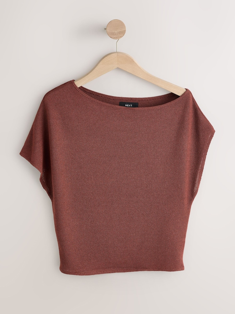 Chocolate Brown Slouch Sheerknit Drape Top - Image 1 of 3