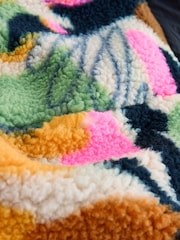 Navy Multi Graphic Floral Button Through Borg Jacket - Image 3 of 4