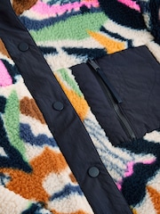 Navy Multi Graphic Floral Button Through Borg Jacket - Image 4 of 4