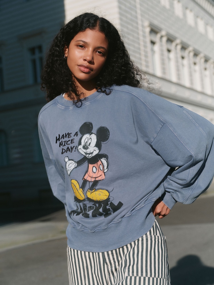 Blue Mickey Mouse Washed Sweatshirt - Image 1 of 7 Blue Mickey Mouse Washed Sweatshirt - Image 1 of 7