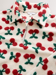 Red Ecru White Borg Cherry Graphic Zip Neck Fleece - Image 7 of 9