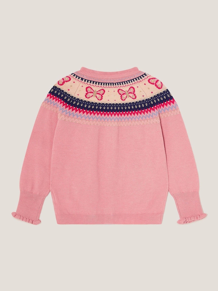 Monsoon Pink Butterfly Fair Isle Cardigan - Image 2 of 3
