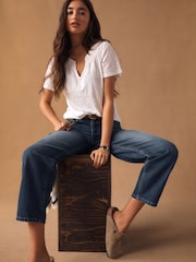 White Short Sleeve Notch Neck Shirred Bubblehem Top - Image 4 of 8