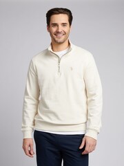 U.S. Polo Assn Cream Mens 1/4 Zip Sweatshirt - Image 1 of 8
