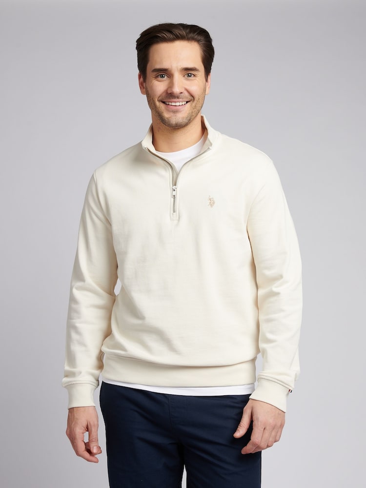 U.S. Polo Assn Cream Mens 1/4 Zip Sweatshirt - Image 1 of 8