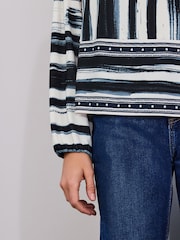 Blue/Ecru Stripe Twist Neck Long Sleeve Blouse - Image 4 of 7