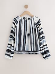 Blue/Ecru Stripe Twist Neck Long Sleeve Blouse - Image 5 of 7