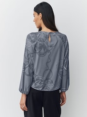 Grey Rope Print Twist Neck Long Sleeve Blouse - Image 3 of 7