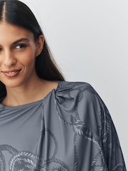 Grey Rope Print Twist Neck Long Sleeve Blouse - Image 4 of 7