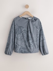 Grey Rope Print Twist Neck Long Sleeve Blouse - Image 5 of 7