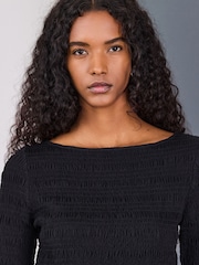 Zwart - Shirred Long Sleeve Slash Neck Top - Afbeelding 5 van 8