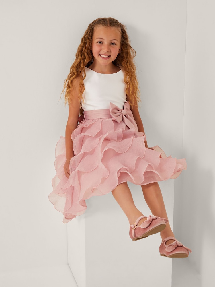 Monsoon Pink Cancan Sleeveless Bow Ruffle Dress - Image 1 of 4 Monsoon Pink Cancan Sleeveless Bow Ruffle Dress - Image 1 of 4