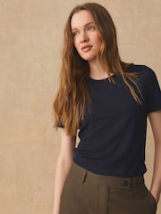 marine - Haut Col rond à manches courtes en crêpe - Image 1 sur 7