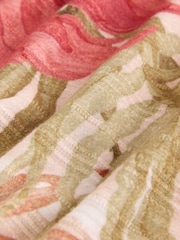 Pink Palm Print Short Sleeve Notch Neck Shirred Bubblehem Top - Image 8 of 8