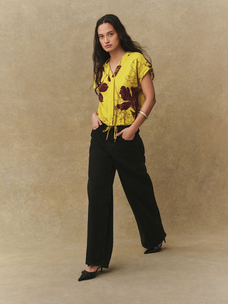 Groen met bloemenprint - V-Neck Short Sleeved Tie Waist Top - Afbeelding 2 van 8