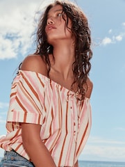 Roze/rood gestreept - Short Sleeve Bubblehem Scoop Neck T-Shirt - Afbeelding 2 van 8